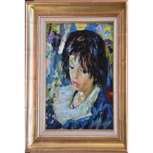 Luigi Corbellini "portrait Of A Child" Oil On Canvas 35x27